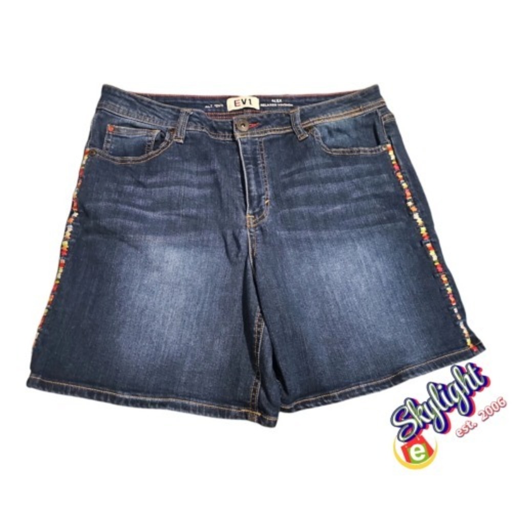 Ev1 Women's Blue‎ Vtg Bermuda Denim Jeans Alex Relaxed Shorts Embroidery Size 10